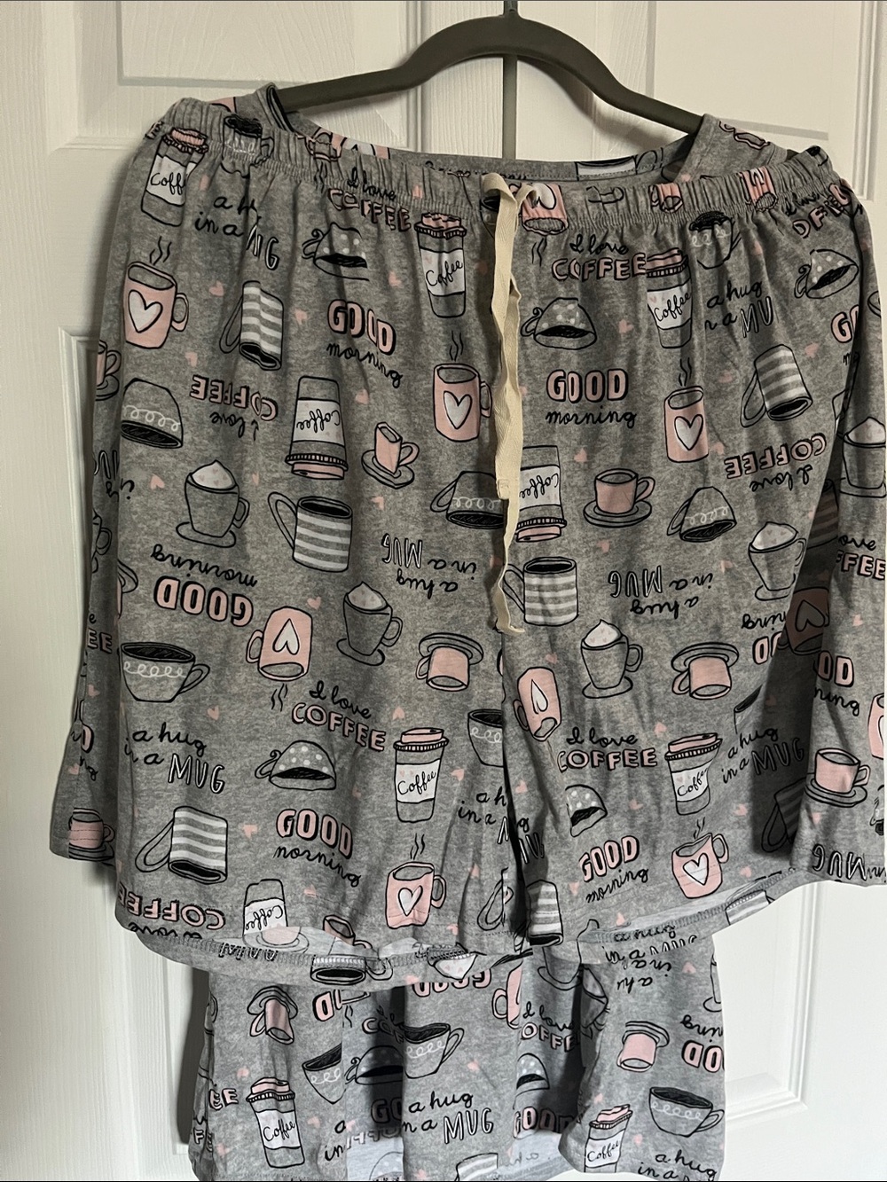 2X Coffee Print Gray & Pink Pajama Set ☕️